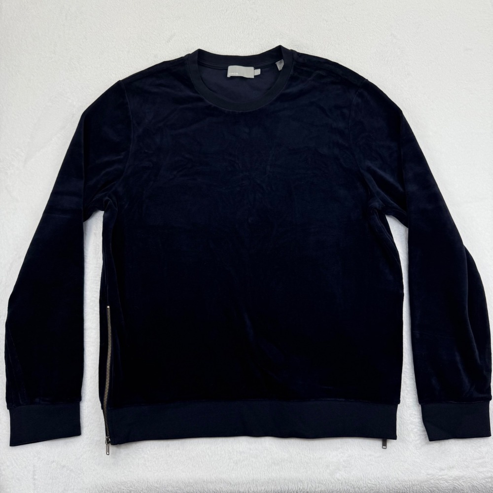 Vince Velour Crewneck Sweatshirt Black Gold Zip Detail Women's Size‎ L